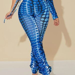 Sexy all over print high waist ruched side pants